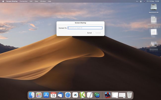 MacOS с открытым приложением Screen Sharing