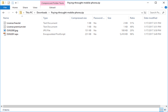 Tangkapan layar yang menunjukkan file ZIP terbuka di Windows 10