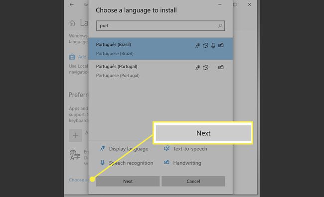Instalación de un idioma en Windows 10.