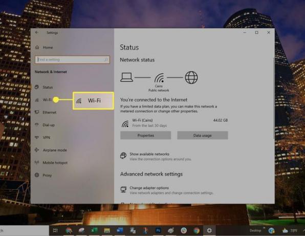 Windows Ağ ayarlarında " Wi-Fi" seçilmesi, 