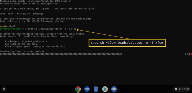 sudo sh crouton kommando på Chromebook crosh prompt