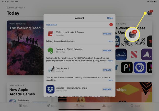 iPadOSのAppStore内から強調表示されたユーザーアイコン。