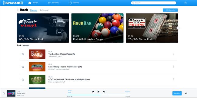 Lista gatunków muzycznych SiriusXM Player.