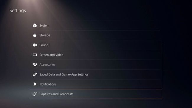 Capturas e transmissões nas configurações do PS5