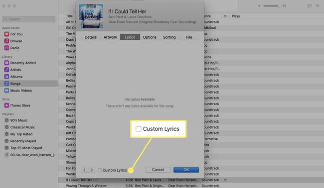 ตัวเลือกเนื้อเพลงที่กำหนดเองใน Apple Music