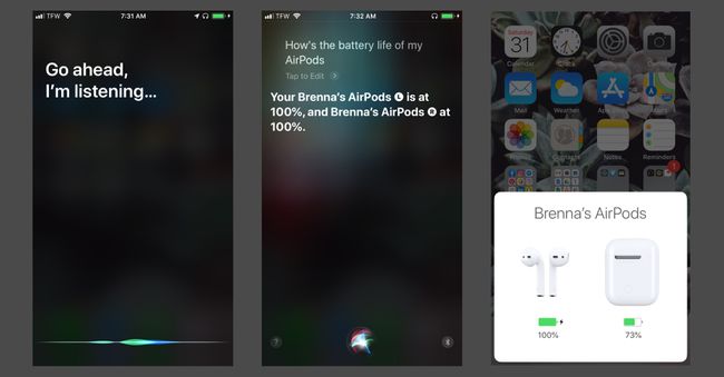 Korištenje Siri s AirPodsima za provjeru trajanja baterije AirPoda