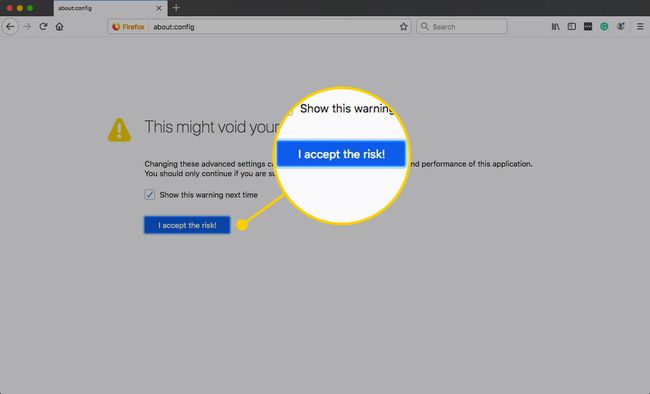 El botón " Acepto el riesgo" en Firefox