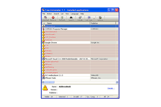 Zdarma Uninstaller v systému Windows XP