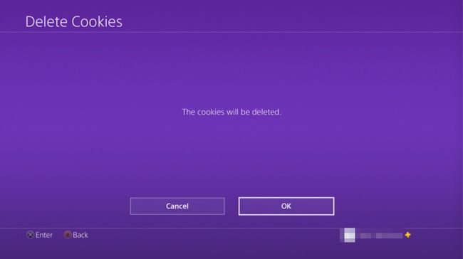 PS4Webブラウザの確認画面でCookieが削除されます