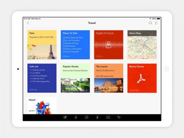 Zoho Notebook-App auf einem iPad mit verschiedenen Reisenotizen