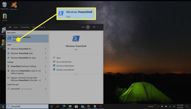 Windows 10'da PowerShell'i açmanın ekran görüntüsü