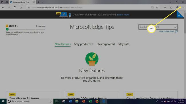 Menú de opciones de Microsoft Edge