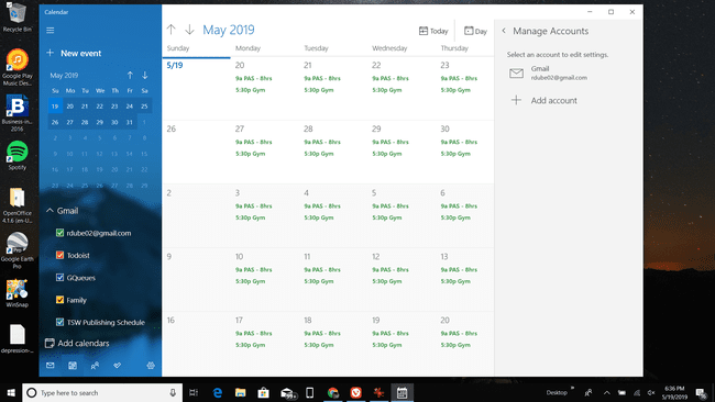 ภาพหน้าจอของ Windows Calendar ที่ซิงค์กับบัญชี Google ของคุณ