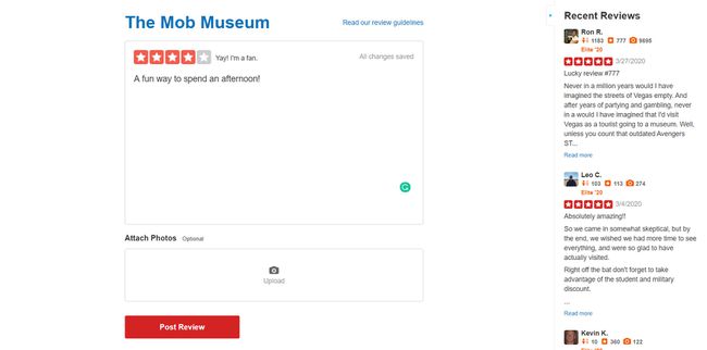 Zamieszczanie recenzji dla Muzeum Mafii na Yelp