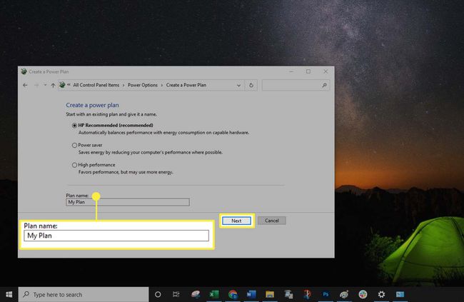 Windows 10 - Criação de um nome para um plano de energia.