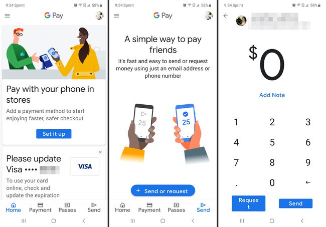 Екрани за плащане и превод на приложението Google Pay