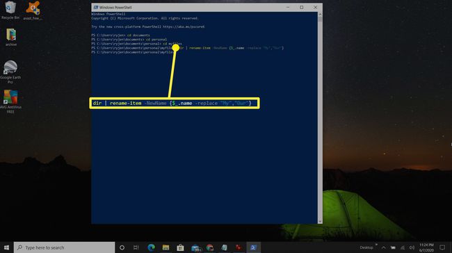 Birden çok dosyayı yeniden adlandırmak için PowerShell kullanmanın ekran görüntüsü