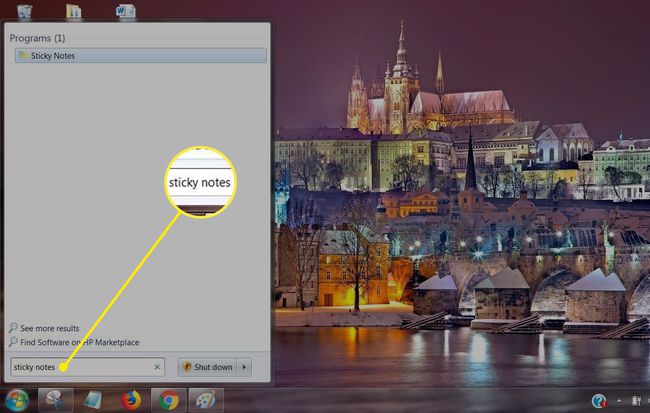 Windows 7'de Aramayı Başlat'taki Yapışkan Notların ekran görüntüsü