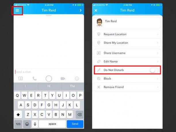 Snapchat opcijas Netraucēt ieslēgšana lietotājam