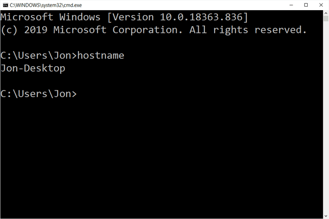 comando de símbolo del sistema de nombre de host en Windows 10