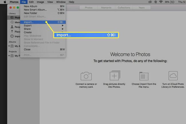 Auswählen von Import in Fotos in macOS