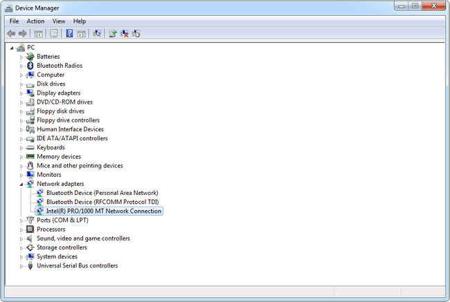 Captura de tela do Gerenciador de Dispositivos no Windows 7
