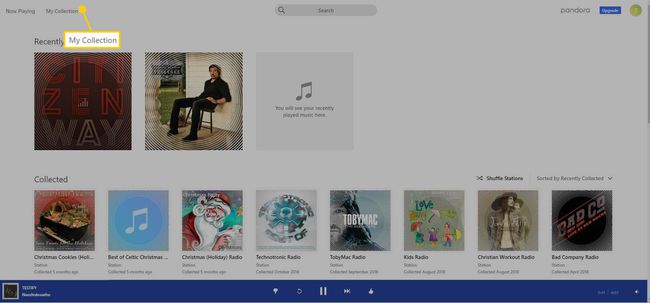 ตำแหน่งของตัวเลือก My Collection ใน Pandora ทางออนไลน์
