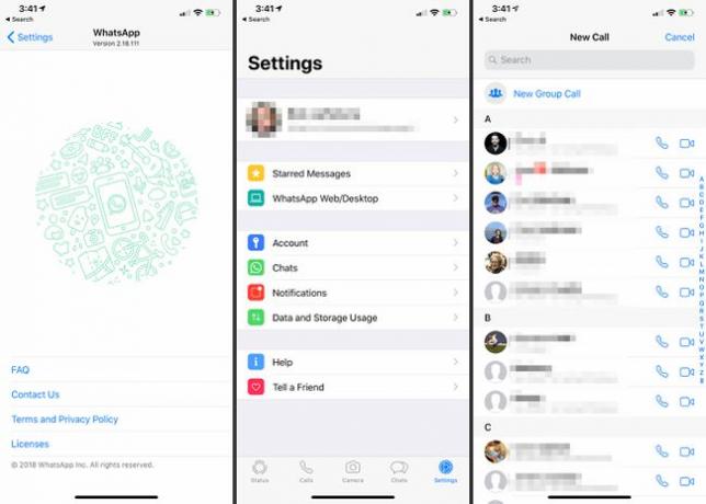 Einstellungen und Kontakte im iOS WhatsApp Messenger 