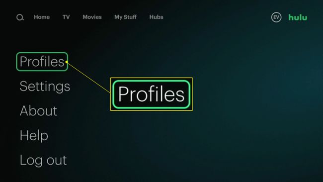 Opcija Profili istaknuta u aplikaciji Hulu