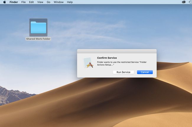 تأكيد نافذة الخدمة لإجراءات المجلد على جهاز Mac