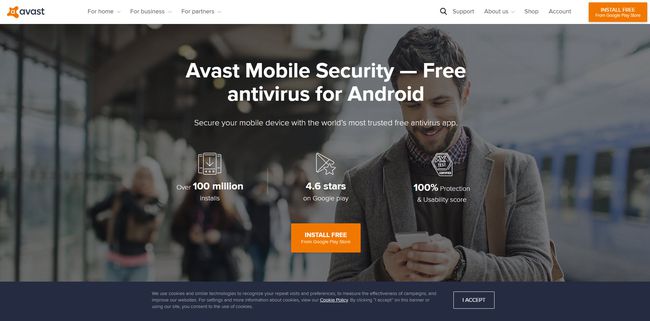 Una captura de pantalla del sitio web de descargas de Avast para Android.