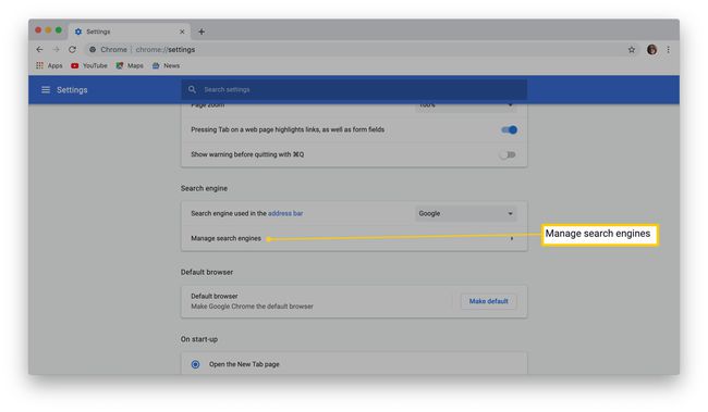 El cuadro de diálogo Administrar motores de búsqueda en Google Chrome