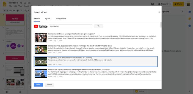 Uma lista de vídeos do YouTube que você pode inserir em uma apresentação do Google Slides.