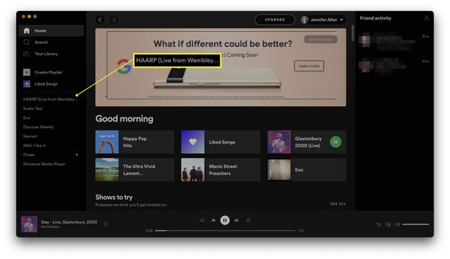 Spotify med en spellista markerad