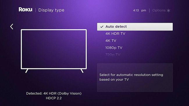 Detección automática en la configuración del tipo de pantalla de Roku