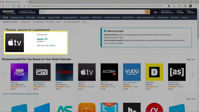 แอป Apple TV ที่ได้รับจากเว็บไซต์ร้านแอป Amazon