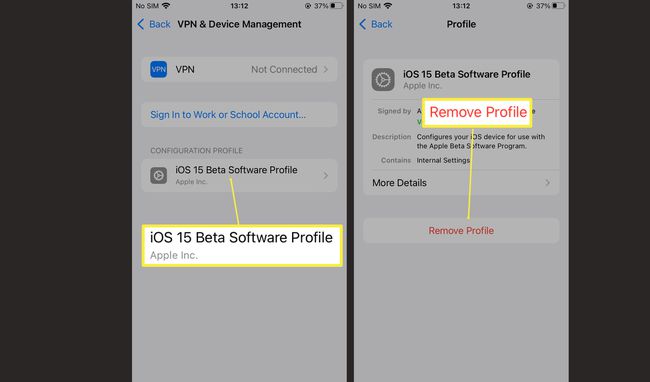 Etapas necessárias para remover o perfil beta no iOS 15