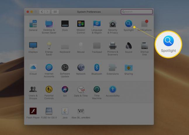 macOSのシステム環境設定アプリのSpotlightアイコン