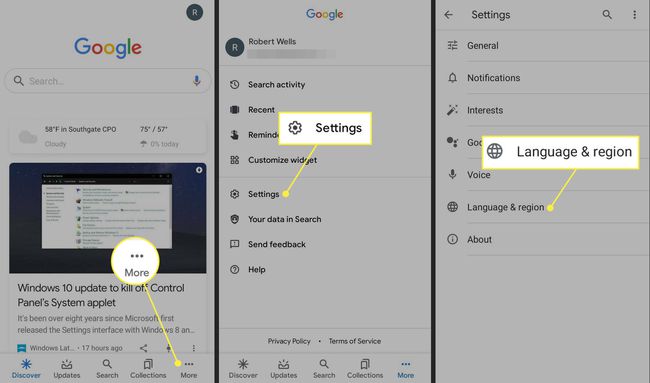 Configuración de idioma y región