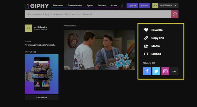 Опције за дељење ГИФ-а на Гипхи-ју.