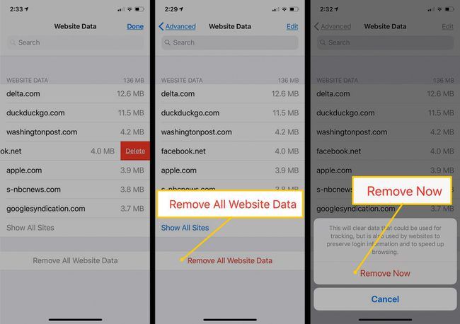 Noņemiet visus vietnes datus operētājsistēmā iOS