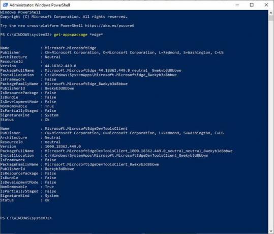 Resultados del comando en la ventana de PowerShell