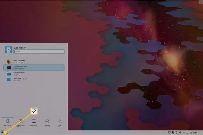 Bouton de menu du bureau dans KDE Plasma.