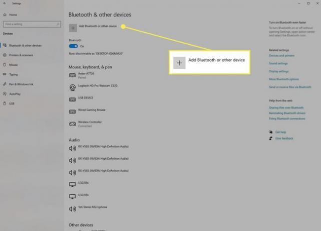 Panel preferencií Bluetooth vo Windowse 10.