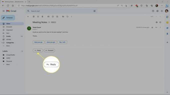 Gmail で返信がハイライト表示されます。