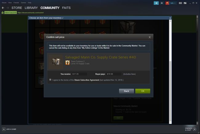 Steam Topluluk Pazarı fiyat onay sayfası.