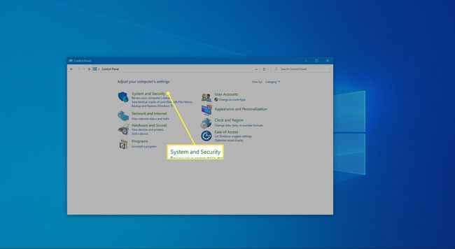System og sikkerhed i Kontrolpanel.