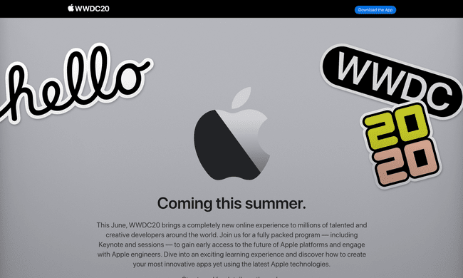 WWDC 2020 tīmekļa vietne no Apple