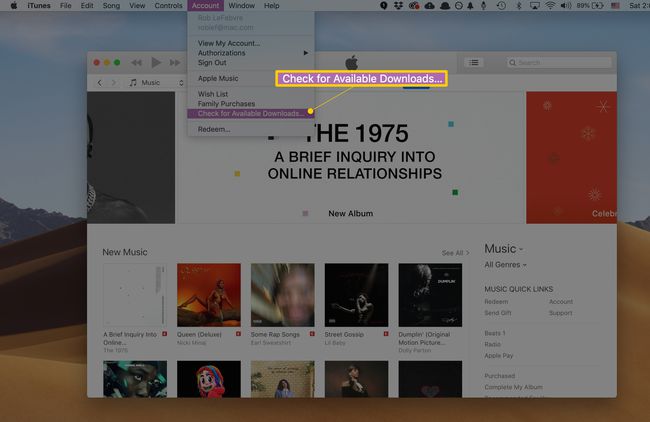 iTunesのアカウントメニューで利用可能なダウンロードサブメニューを確認します