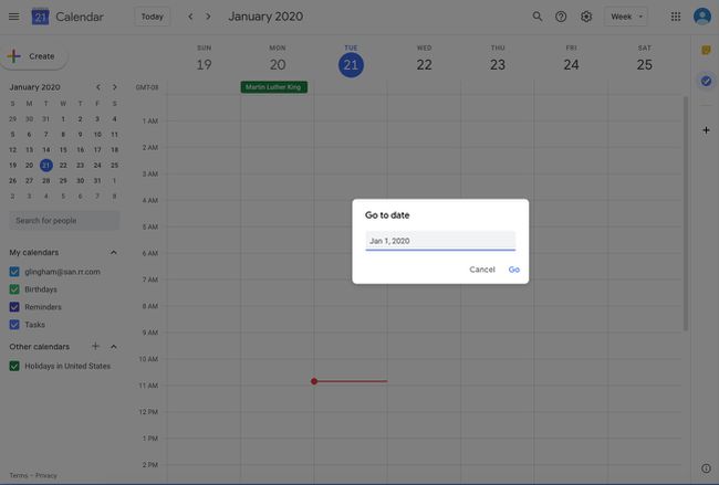 Screenshot van Google Agenda Ga naar datum